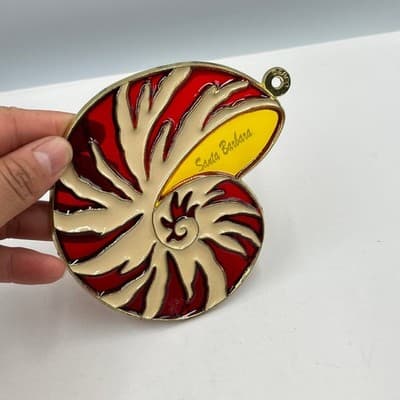 VTG GERCO Santa Barbara Nautilus Shell Pendant Suncatcher Stained Red Glass - Thumbnail 6
