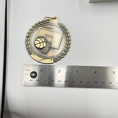 Vintage Bronze Tone Basketball Medal Laurel Wreath Sports Trophy Pendant 2.5" - Thumbnail 7