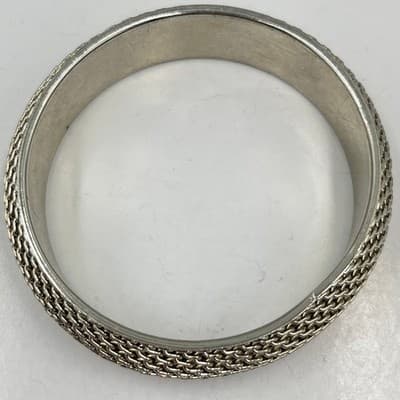 Vintage Silver Tone Mesh Wrap Bangle Bracelet Bold Chunky Statement Jewelry - Thumbnail 2