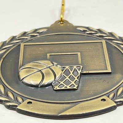 Vintage Bronze Tone Basketball Medal Laurel Wreath Sports Trophy Pendant 2.5" - Thumbnail 4