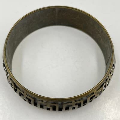 Vintage Greek Key Bangle Bracelet Antique Gold Tone Meander Pattern Boho Jewelry - Thumbnail 2