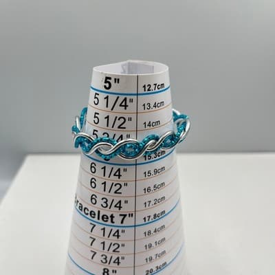 Vintage Handmade Blue Braided Bangle Bracelet - Twisted Silver Teal Jewelry Gift - Thumbnail 6