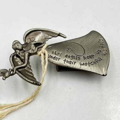 Vintage Pewter Angel Car Visor Clip Guardian Angel Protection Religious Gift - Thumbnail 4