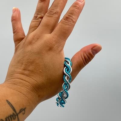 Vintage Handmade Blue Braided Bangle Bracelet - Twisted Silver Teal Jewelry Gift - Thumbnail 5