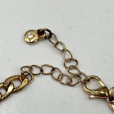 Vintage Gold Tone Curb Chain Bracelet Rhinestone Charm Adjustable Lobster Clasp - Thumbnail 2