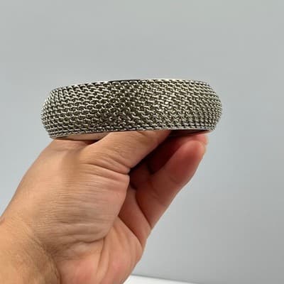 Vintage Silver Tone Mesh Wrap Bangle Bracelet Bold Chunky Statement Jewelry - Thumbnail 6
