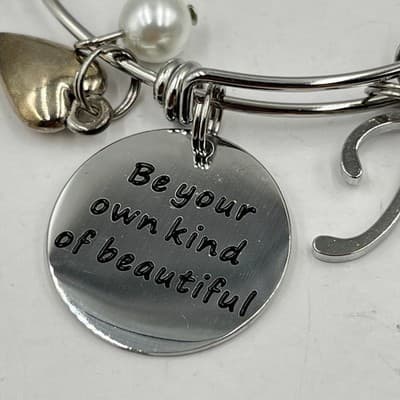 Vintage Silver Initial M Charm Bangle Bracelet Be Your Own Kind of Beautiful - Thumbnail 2