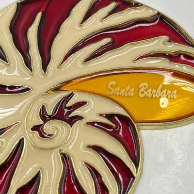 VTG GERCO Santa Barbara Nautilus Shell Pendant Suncatcher Stained Red Glass - Thumbnail 3