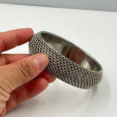 Vintage Silver Tone Mesh Wrap Bangle Bracelet Bold Chunky Statement Jewelry - Thumbnail 4