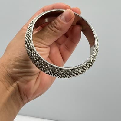 Vintage Silver Tone Mesh Wrap Bangle Bracelet Bold Chunky Statement Jewelry - Thumbnail 5