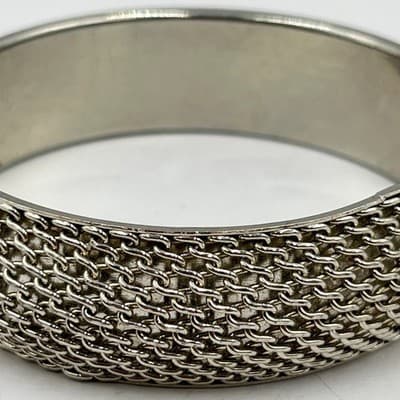 Vintage Silver Tone Mesh Wrap Bangle Bracelet Bold Chunky Statement Jewelry - Thumbnail 3