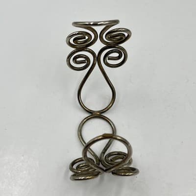 Vintage Silver Tone Filigree Swirl Cuff Bracelet Boho Artistic Wire Wrap Bangle - Thumbnail 5