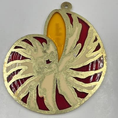 VTG GERCO Santa Barbara Nautilus Shell Pendant Suncatcher Stained Red Glass - Thumbnail 5