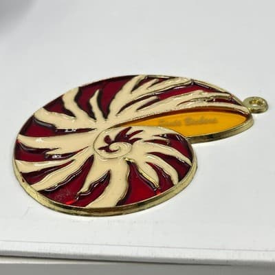 VTG GERCO Santa Barbara Nautilus Shell Pendant Suncatcher Stained Red Glass - Thumbnail 4