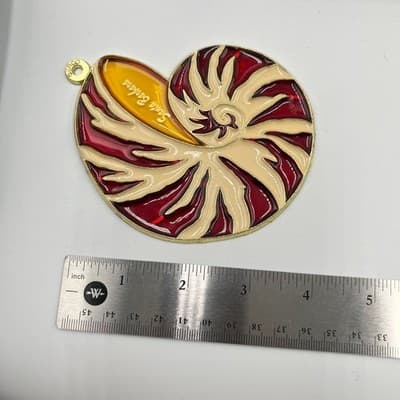 VTG GERCO Santa Barbara Nautilus Shell Pendant Suncatcher Stained Red Glass - Thumbnail 7