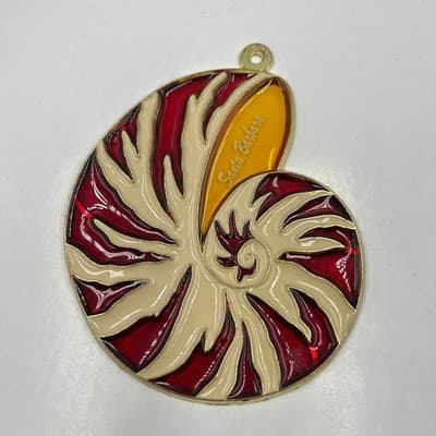 VTG GERCO Santa Barbara Nautilus Shell Pendant Suncatcher Stained Red Glass - Thumbnail 2