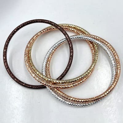 VTG Set of 4 Tri-Color Dusted Metal Stackable Slip-On Bangle Bracelets Fashion