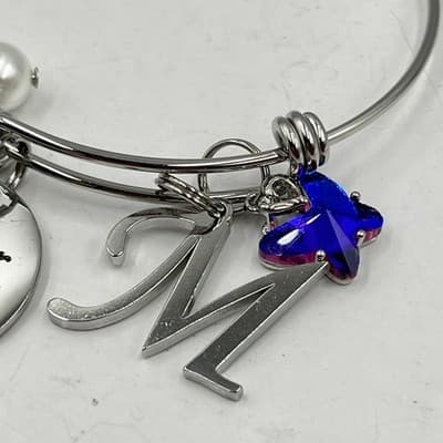 Vintage Silver Initial M Charm Bangle Bracelet Be Your Own Kind of Beautiful - Thumbnail 3