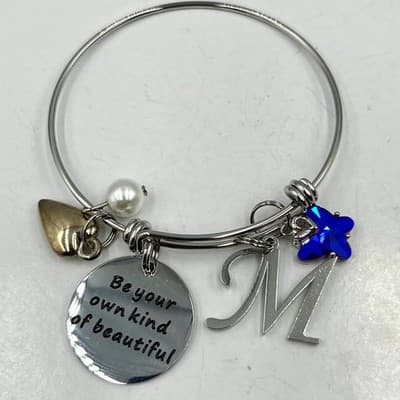 Vintage Silver Initial M Charm Bangle Bracelet Be Your Own Kind of Beautiful