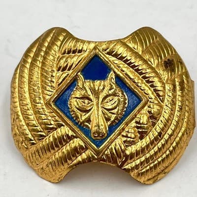Vintage Cub Scouts Wolf Neckerchief Slide Gold Tone Blue Enamel Boy Scouts BSA - Thumbnail 3