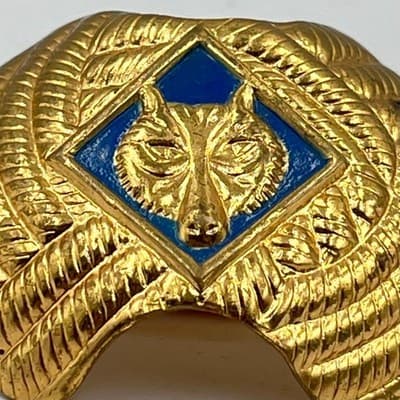 Vintage Cub Scouts Wolf Neckerchief Slide Gold Tone Blue Enamel Boy Scouts BSA - Thumbnail 2