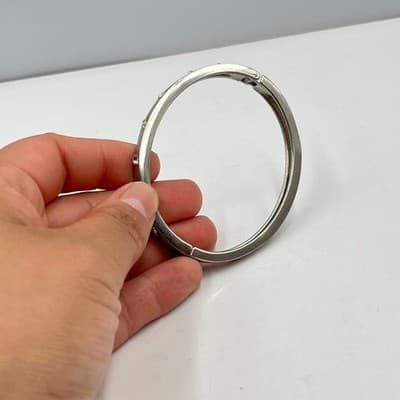 Vintage Silver Tone Hinged Bangle Bracelet Square Clear Crystal Accents Chic - Thumbnail 4