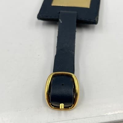 Vintage Crystal Cruises Luxury Luggage Tag Blue Leather Gold Tone Brass Plate - Thumbnail 4