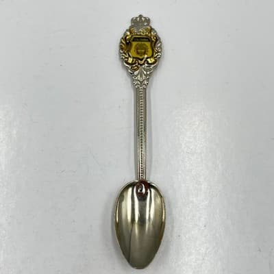 VTG Colombia Souvenir Collector Spoon Set Ornate Gold Shield Finial Silver Plate - Thumbnail 2