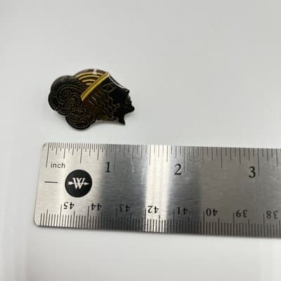 Rare Vintage 1980 JJ Art Deco Revival Black & Gold Enamel Woman's Profile Brooch - Thumbnail 4