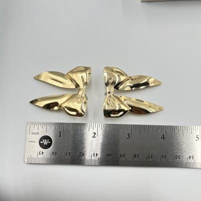 Vintage Gold Bow Stud Earrings High Polish Oversized Ribbon Statement Jewelry - Thumbnail 6