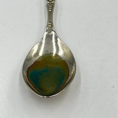 VTG Colombia Souvenir Collector Spoon Set Ornate Gold Shield Finial Silver Plate - Thumbnail 6