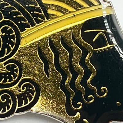 Rare Vintage 1980 JJ Art Deco Revival Black & Gold Enamel Woman's Profile Brooch - Thumbnail 2