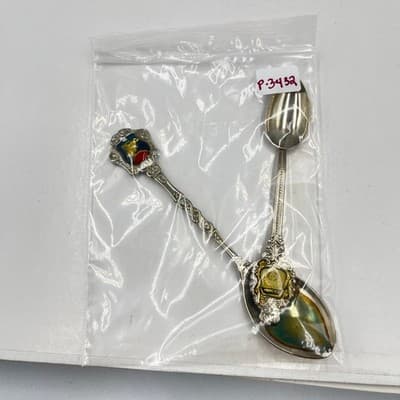 VTG Colombia Souvenir Collector Spoon Set Ornate Gold Shield Finial Silver Plate - Thumbnail 11