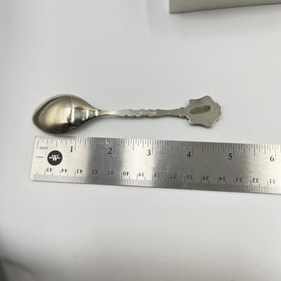 VTG Colombia Souvenir Collector Spoon Set Ornate Gold Shield Finial Silver Plate - Thumbnail 10