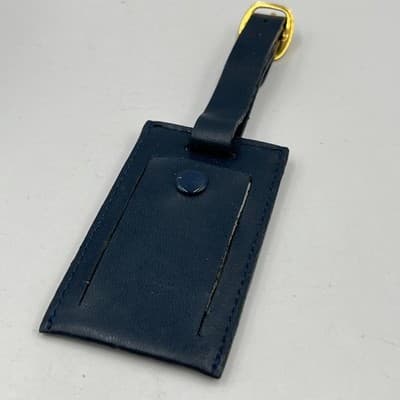Vintage Crystal Cruises Luxury Luggage Tag Blue Leather Gold Tone Brass Plate - Thumbnail 5