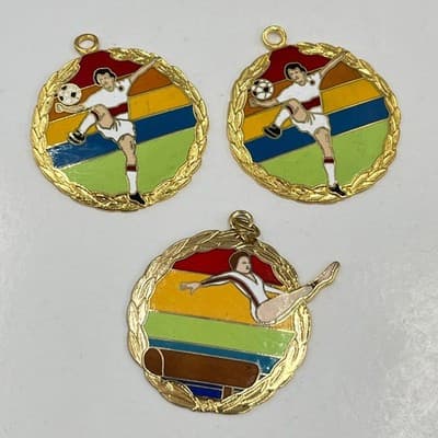 VTG 1988 Margarita Taiwan Sport Enamel Pendant Lot Soccer & Gymnastics Medal 3pc - Thumbnail 5