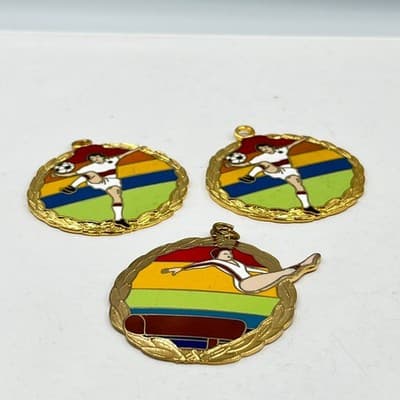 VTG 1988 Margarita Taiwan Sport Enamel Pendant Lot Soccer & Gymnastics Medal 3pc - Thumbnail 6