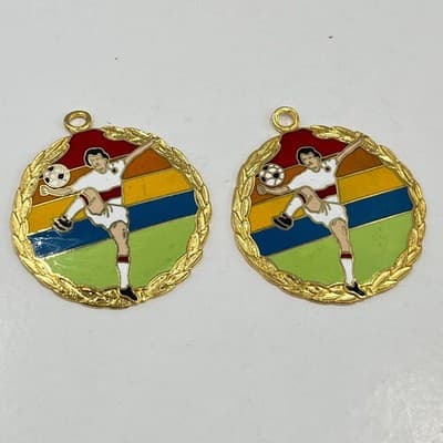 VTG 1988 Margarita Taiwan Sport Enamel Pendant Lot Soccer & Gymnastics Medal 3pc - Thumbnail 7