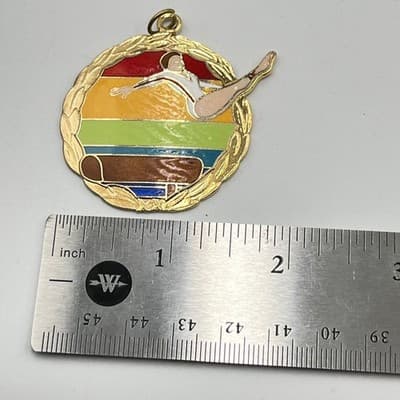 VTG 1988 Margarita Taiwan Sport Enamel Pendant Lot Soccer & Gymnastics Medal 3pc - Thumbnail 4