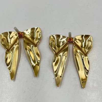 Vintage Gold Bow Stud Earrings High Polish Oversized Ribbon Statement Jewelry - Thumbnail 5