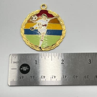 VTG 1988 Margarita Taiwan Sport Enamel Pendant Lot Soccer & Gymnastics Medal 3pc - Thumbnail 2