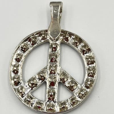 Vintage Peace Sign Pendants Black & Clear Crystal Silver Tone Goth Boho Lot 2Pc - Thumbnail 3