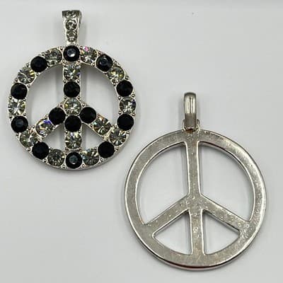 Vintage Peace Sign Pendants Black & Clear Crystal Silver Tone Goth Boho Lot 2Pc - Thumbnail 8