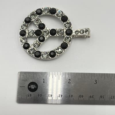Vintage Peace Sign Pendants Black & Clear Crystal Silver Tone Goth Boho Lot 2Pc - Thumbnail 4