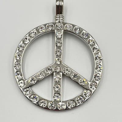 Vintage Peace Sign Pendants Black & Clear Crystal Silver Tone Goth Boho Lot 2Pc - Thumbnail 5