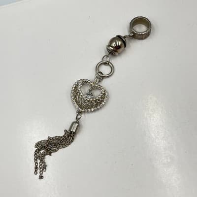 Vintage Silver Tone Charm Set - Rhinestone Heart, Birdhouse Tassel, Lotus Locket - Thumbnail 2