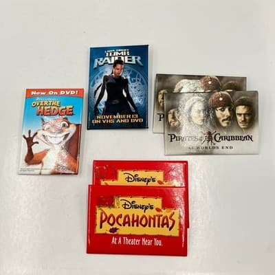 Vintage Movie Promo Pin Set Tomb Raider Pocahontas Pirates of the Caribbean Rare - Thumbnail 17