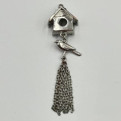 Vintage Silver Tone Charm Set - Rhinestone Heart, Birdhouse Tassel, Lotus Locket - Thumbnail 6