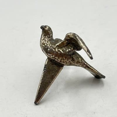 Figurine Vintage Silver Tone Bird Pewter Style Swallow Sparrow Statue Decor - Thumbnail 3