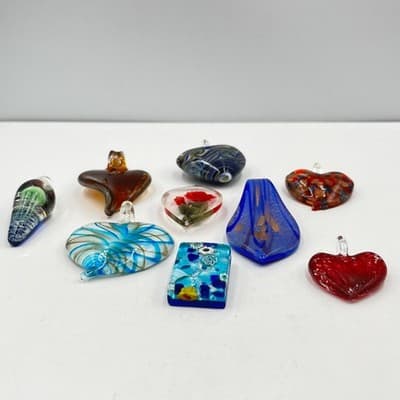 10pc Artisan Jewelry Set Handblown Glass Heart Jellyfish & Rose Intaglio Pendant